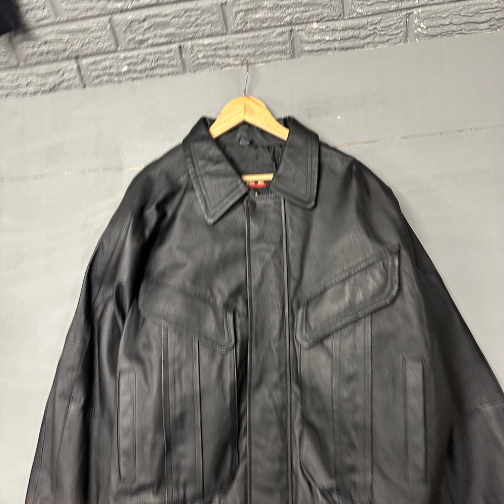 Phase 2 Black Leather Bomber Jacket Mens XL Vintage Oversized Flap Pockets Moto